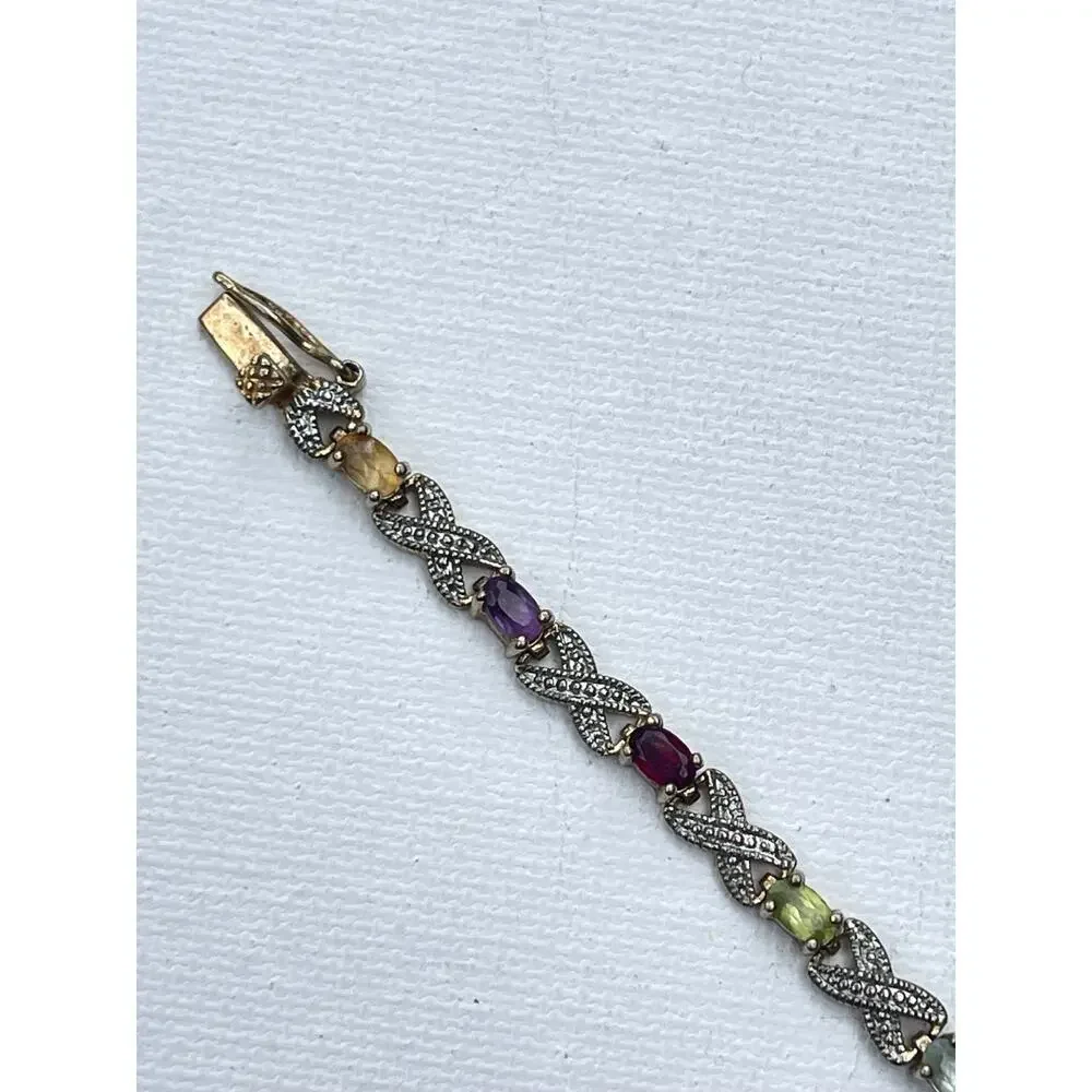 Designer Victoria Townsend Signed Tennis Bracelet Multi Gemstone Sterling Silver